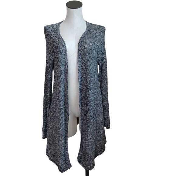 Eileen Fisher Cardigan Sweater Open Knit Linen Wool Blend Dark Neutral Womens L - Picture 1 of 13